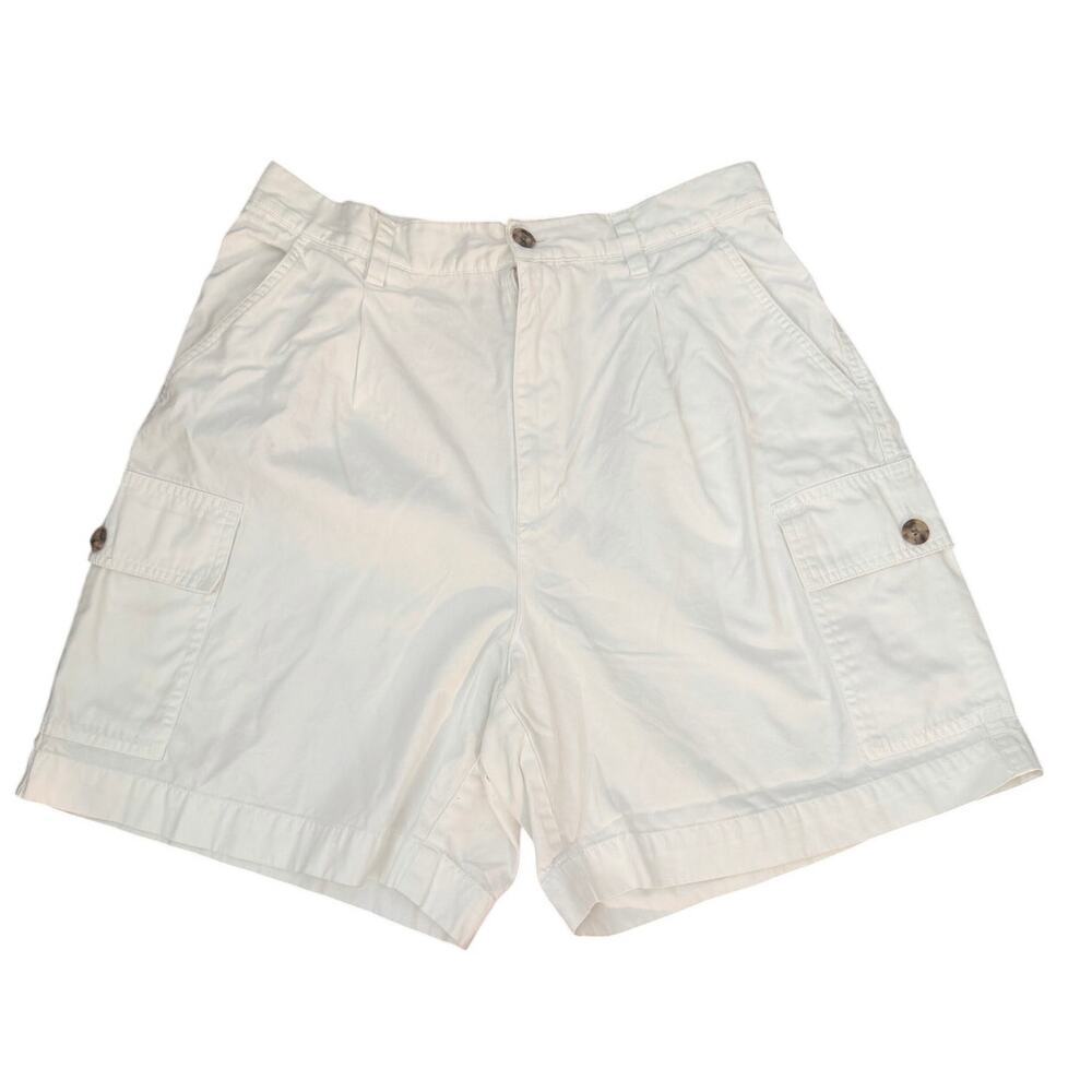 VTG 90's White Cotton Talbots Pleated High Waisted Shorts-Size 12P